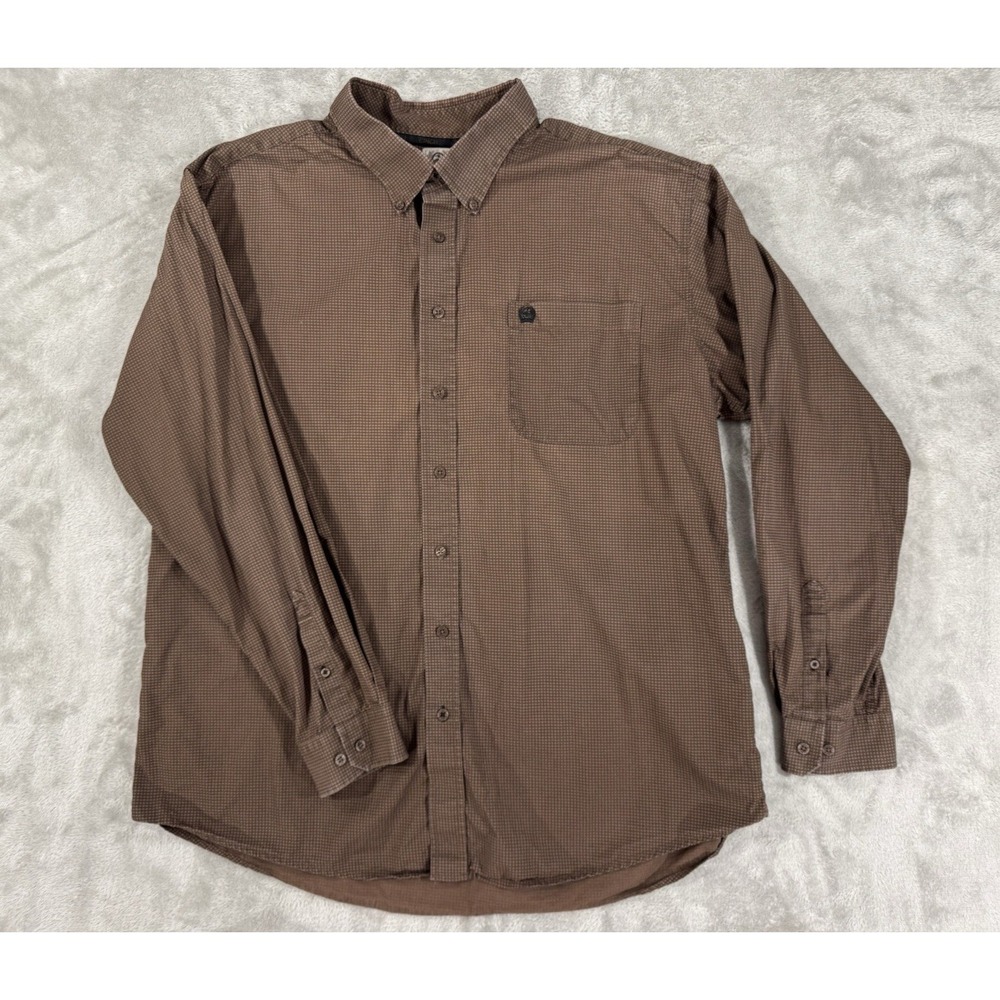 Cinch Shirt Mens XL Western Rodeo Cowboy Ranch Pleated Button Down Brown Cotton